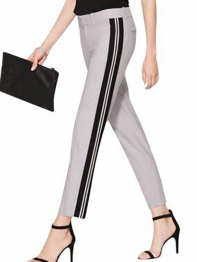 Vince Stretch Wool Mid-Rise Tuxedo Stripe Ankle Pants Size 2 Gray Black